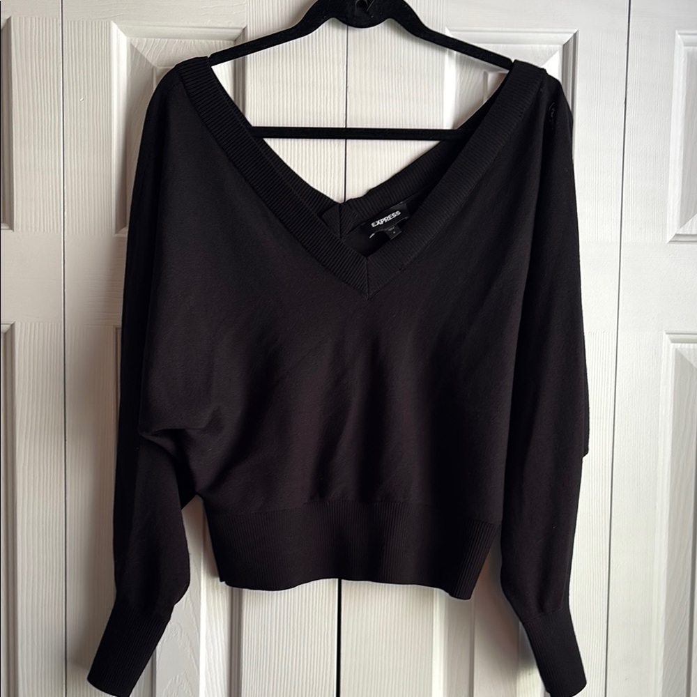 Express Black V-Neck Sweater Soft Knit Minimalist